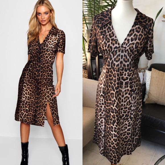 boohoo dress leopard